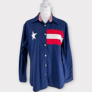 Vintage Western Wrangler Patriotic American Texas Flag Button Up Shirt M